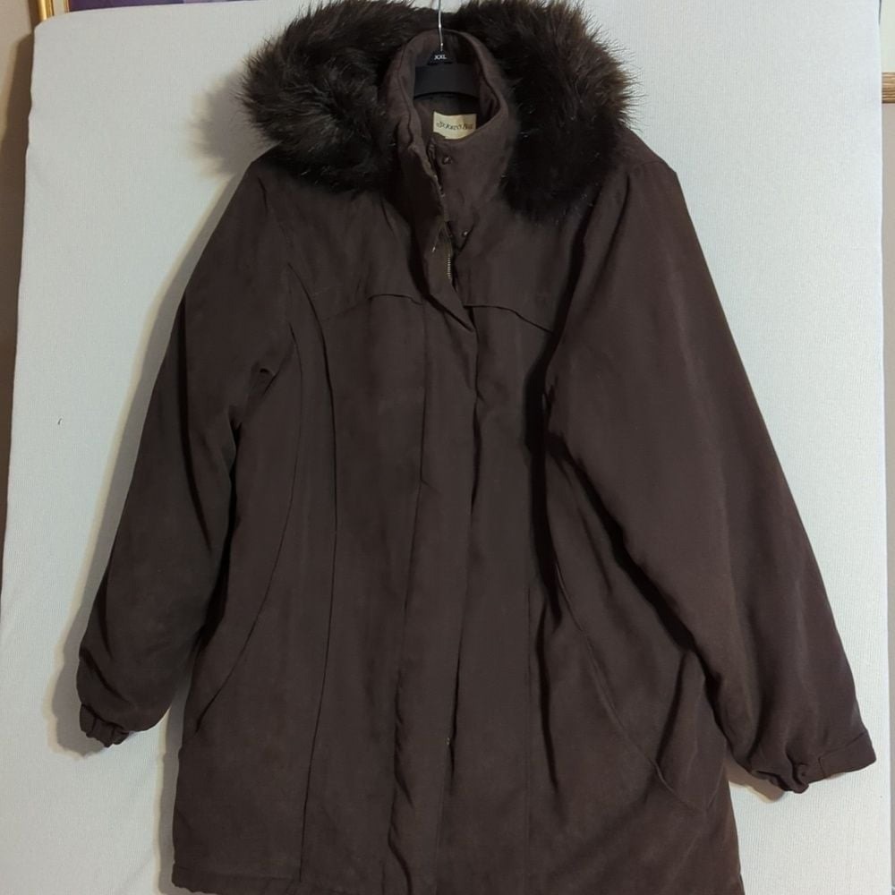 St Johns Bay Womans Large Brown Coat‎ With Hood